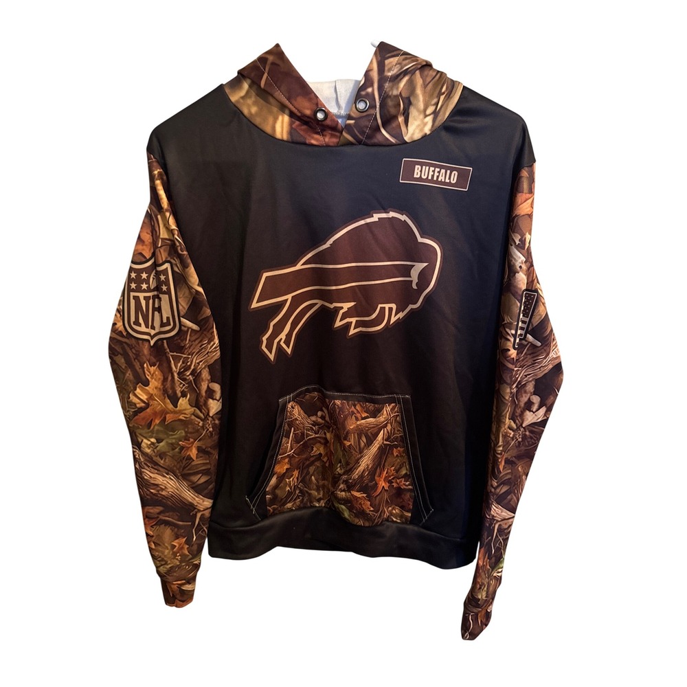 Buffalo Bills NFL Camo Buck Deer American Flag Hoodie Sweatshirt Men's S Brown